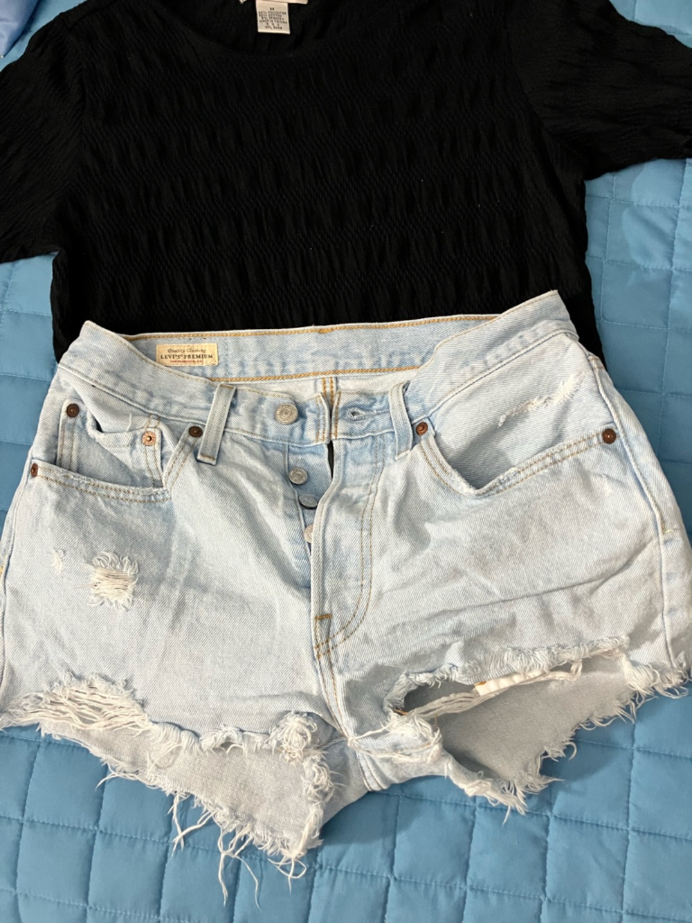 Levi's Light Blue High-Rise Distressed Women’s Denim Shorts